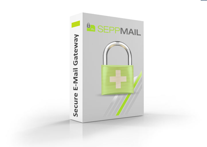 Ein Karton von SeppMail. Die Verpackung zeigt das SeppMail-Logo